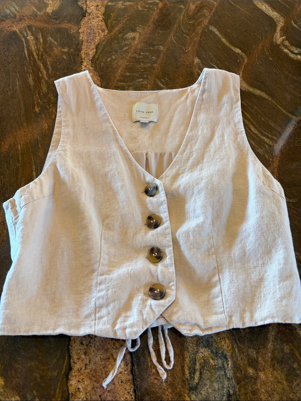 Love Tree Linen Button-Front Lavender Vest